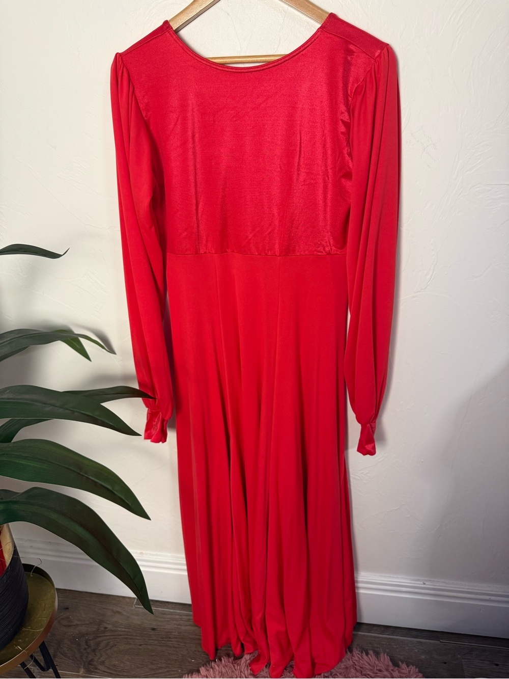 Star Styled Red Ballroom Dance Dress Long Sleeve Full Skirt Adult Large